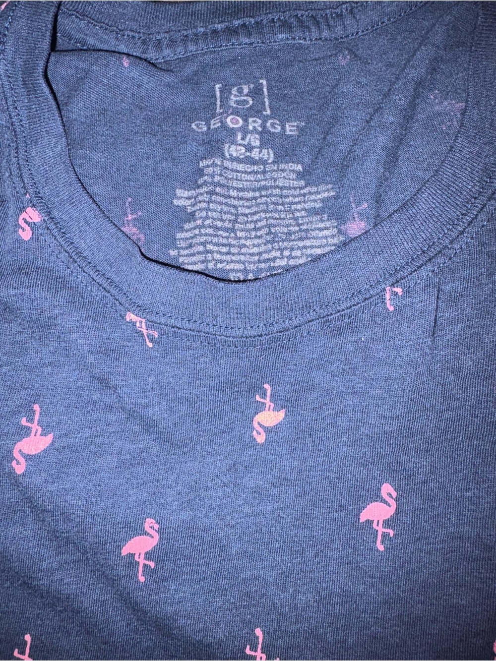 George Men's Navy w Pink Flamingo All Over Print T-Shirt Size Large